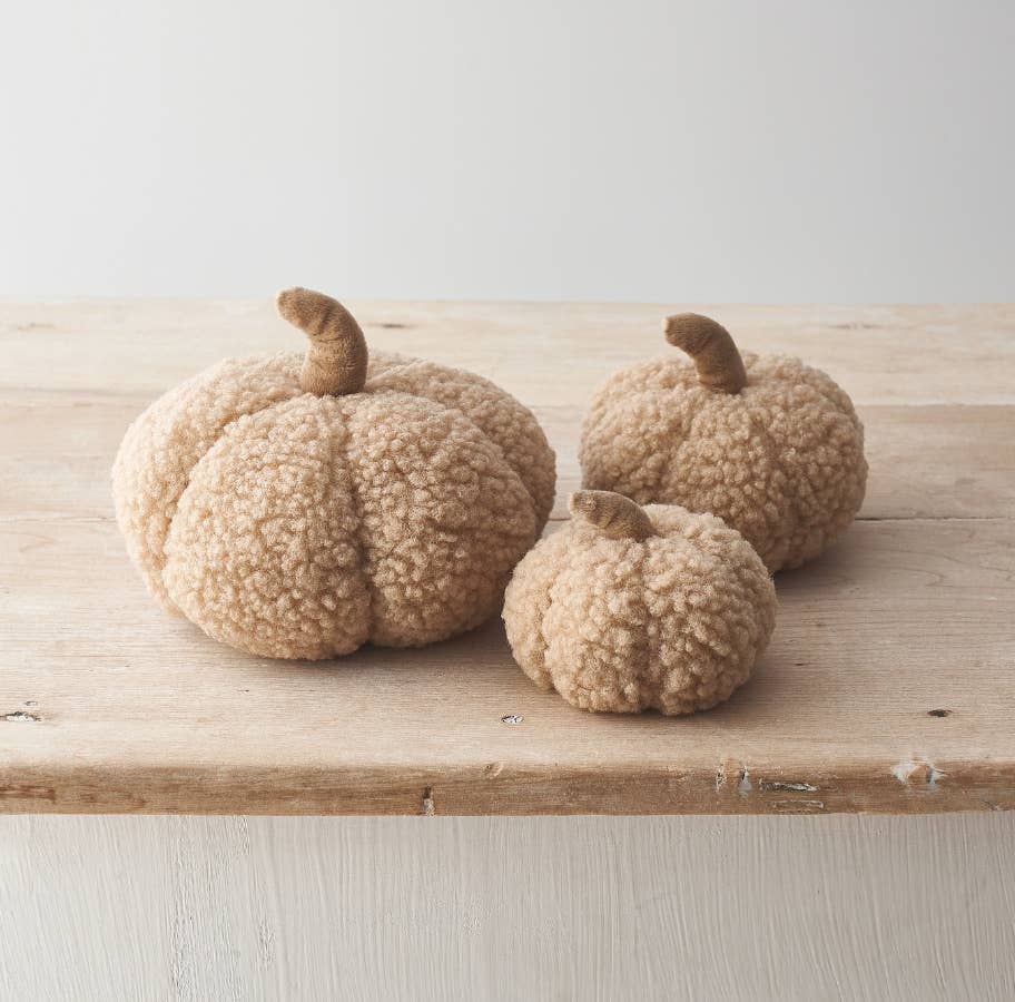 beige pompoenen teddy stof herfst decoratie 