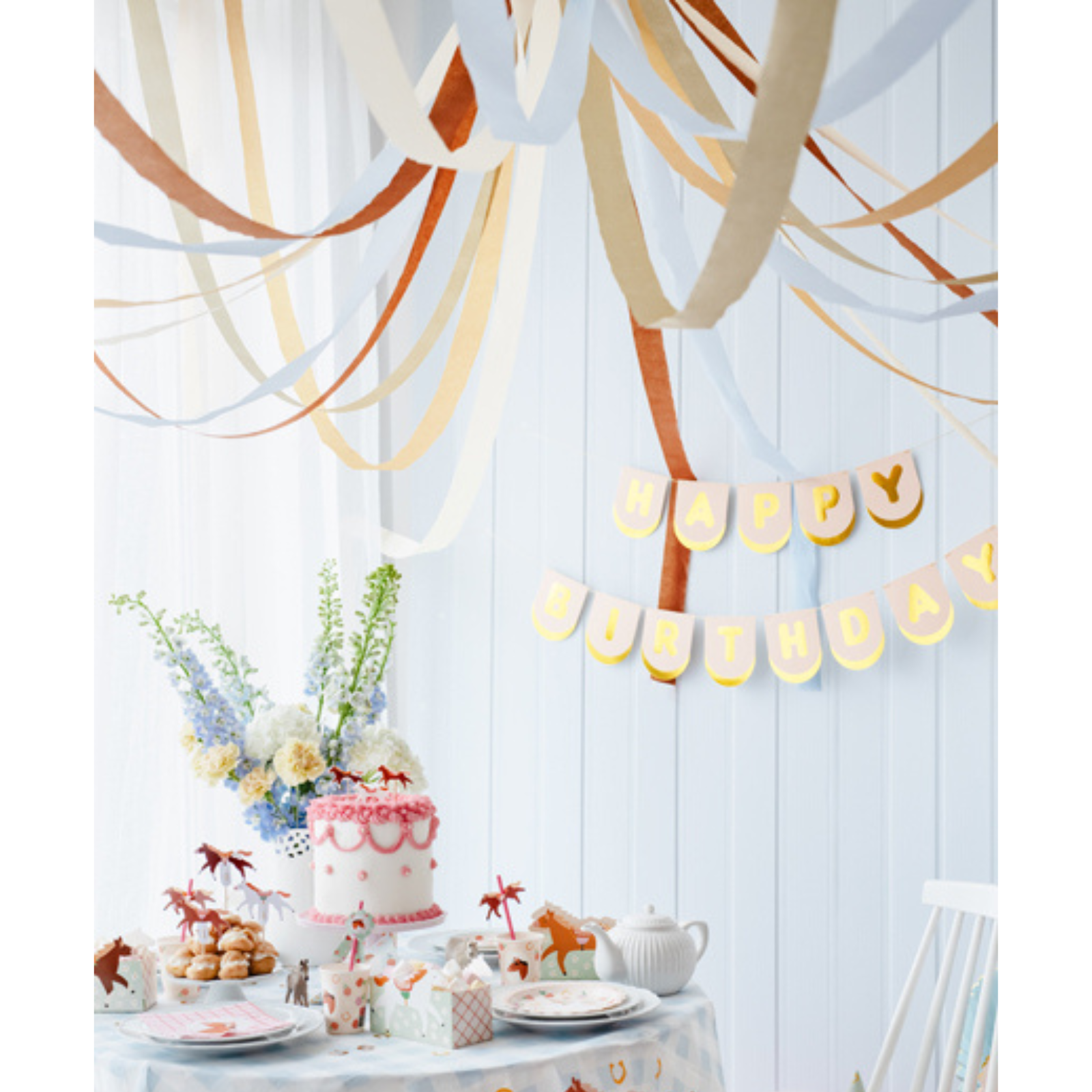 Crepe streamers blauw - bruin - goud