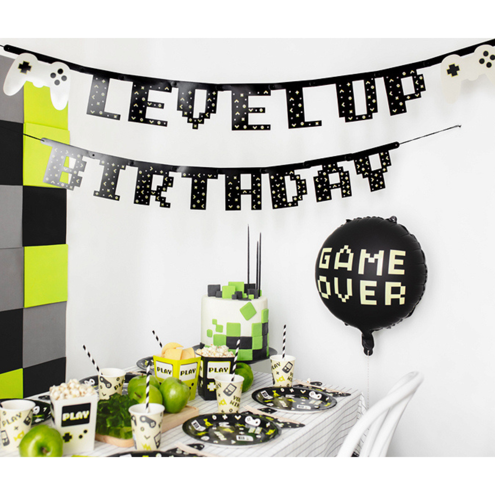 slinger voor verjaardagsfeestje in het thema gaming 