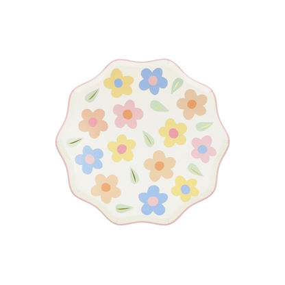 bordjes met bloemen in pasteltinten 