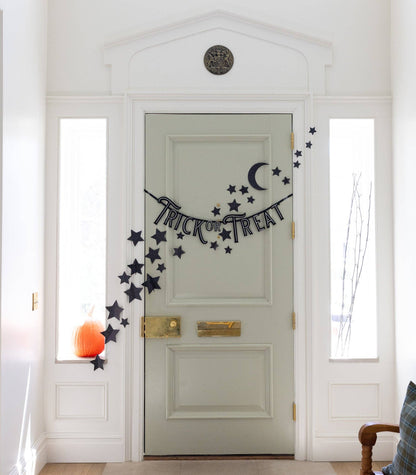 zwarte glinsteren sterren en maan slinger decoratie Halloween