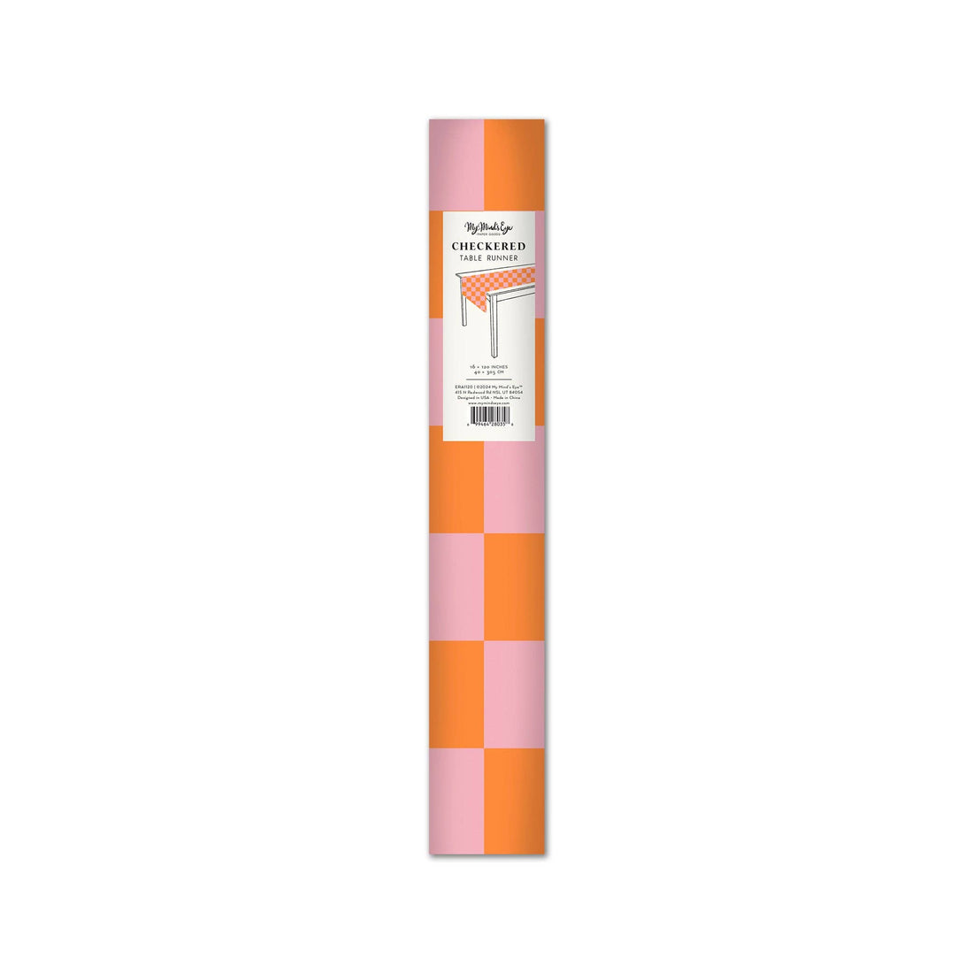 oranje roze geruit tafelloper 