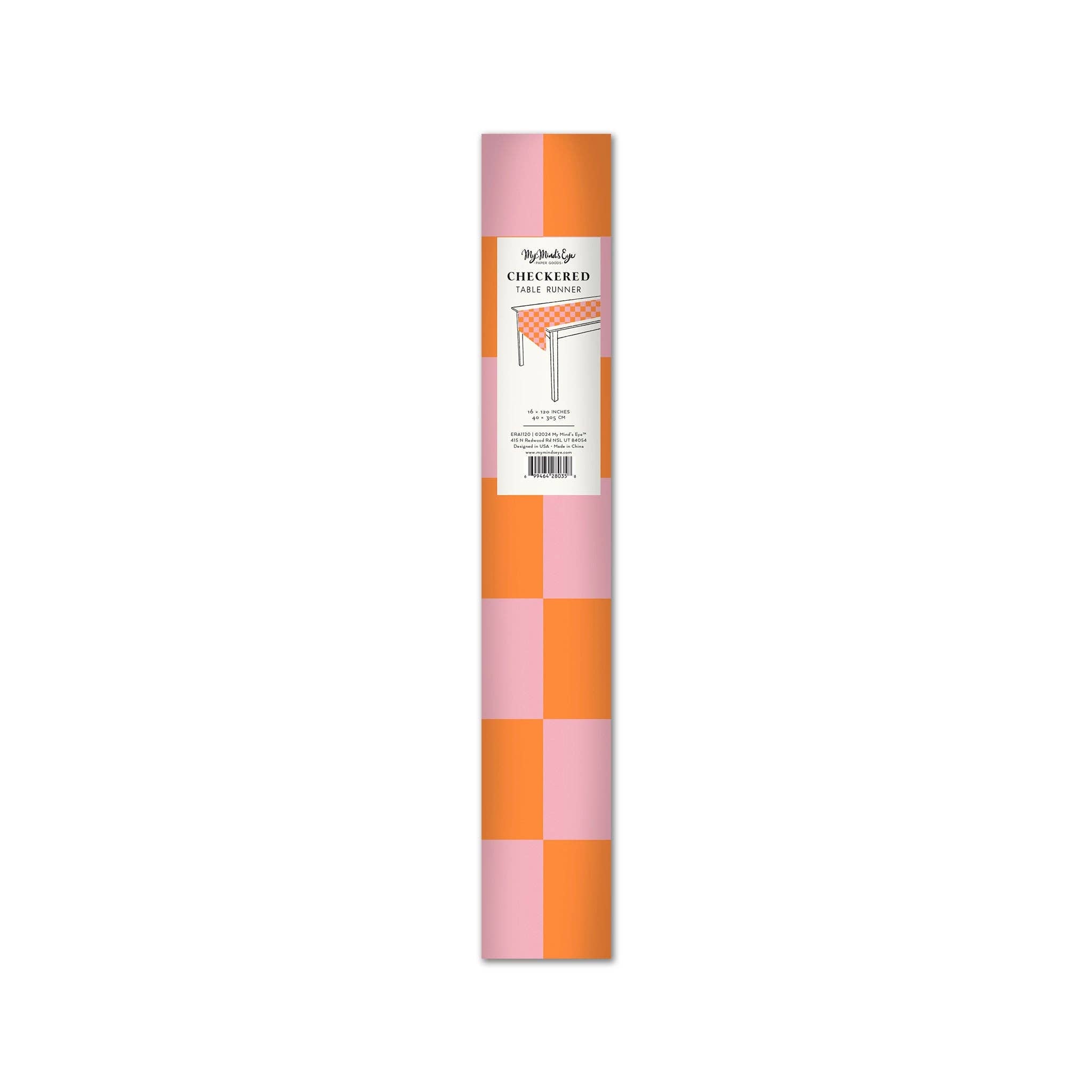 oranje roze geruit tafelloper 