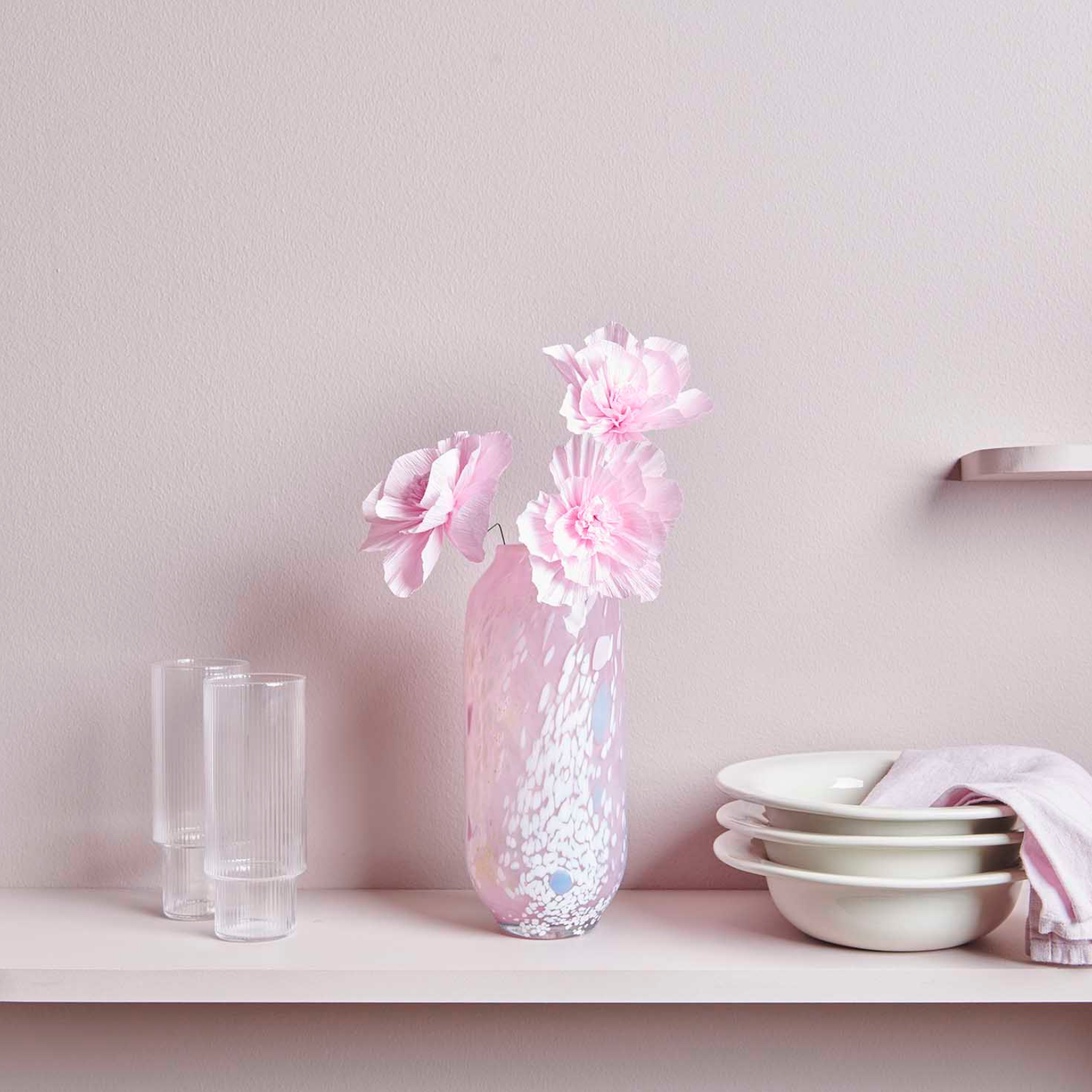 Bloemen crepe papier roze S 3 stuks
