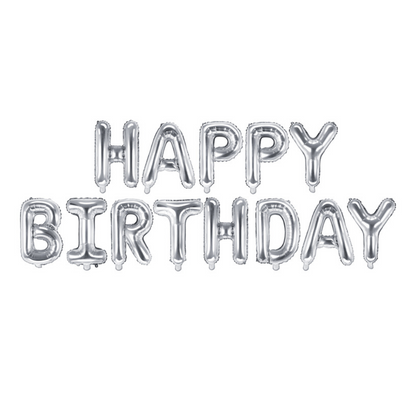 folieballonnen zilver tekst Happy Birthday