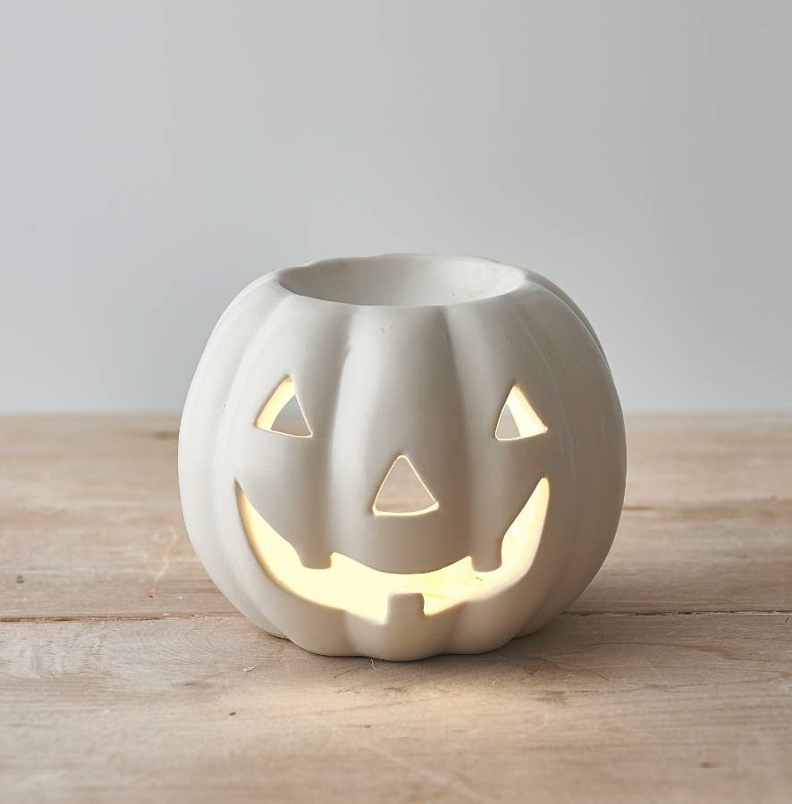 pompoen theelicht houder en oliebrander in crème kleur herfstdecoratie Halloween