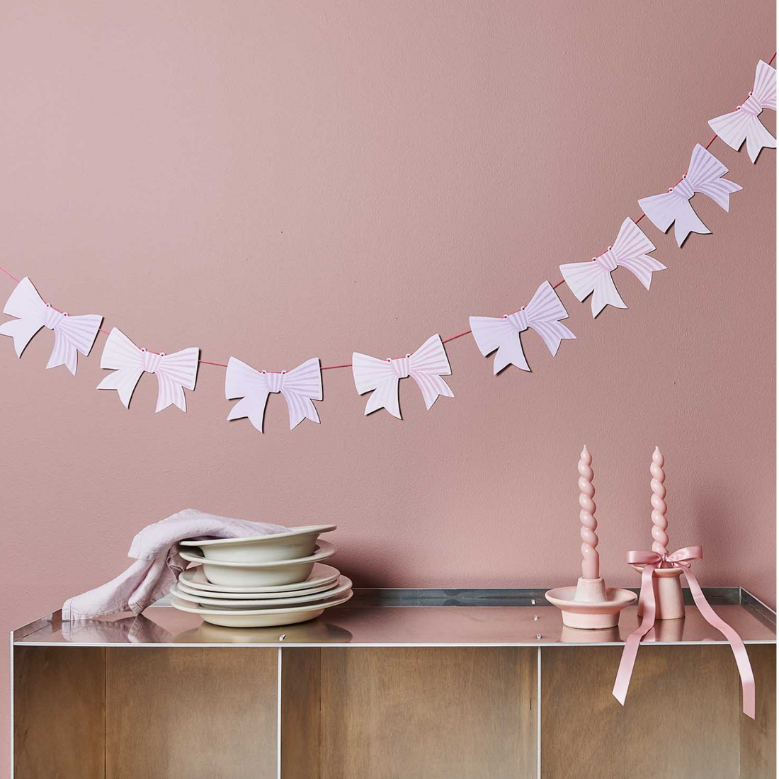 Slinger strikjes roze 3 meter